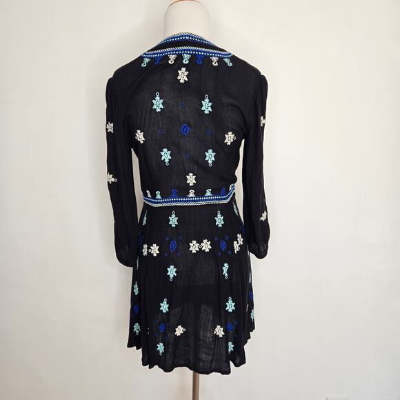 Free People Stargazer Mini Dress Embroidered Boho Festival Black Women XS - Picture 4 of 12